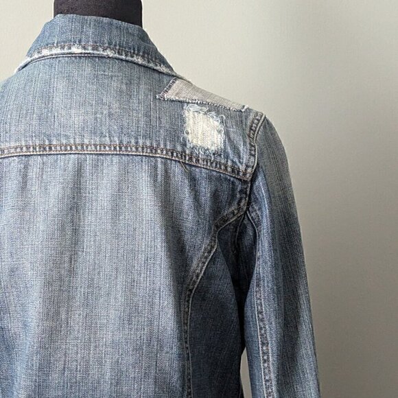 Jean Denim Jacket Size M Distressed Crop - Picture 5 of 8